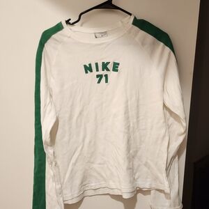 Nike Women's White and Green Long Sleeve Tee